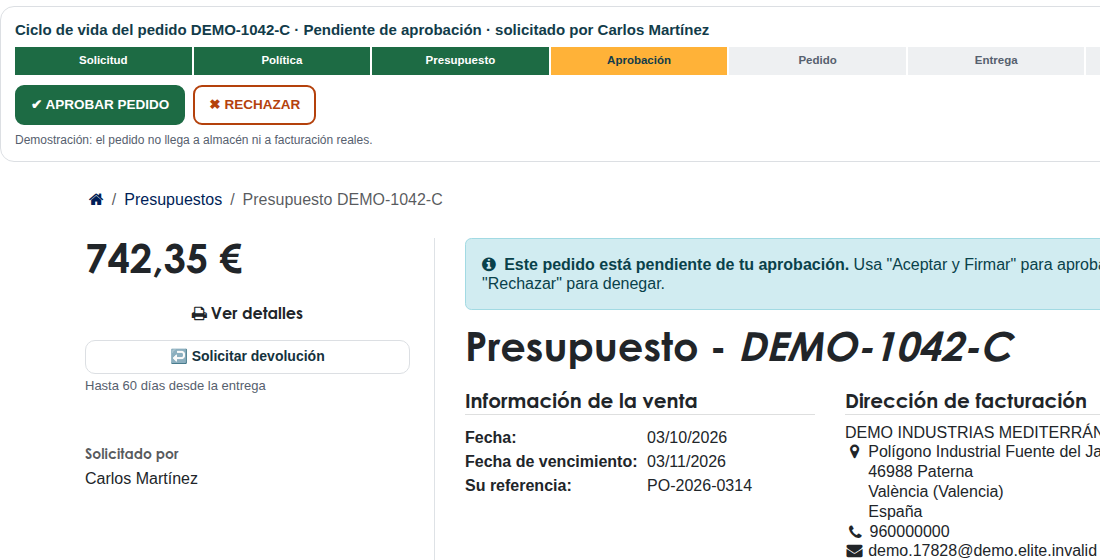 Pedido con aprobación