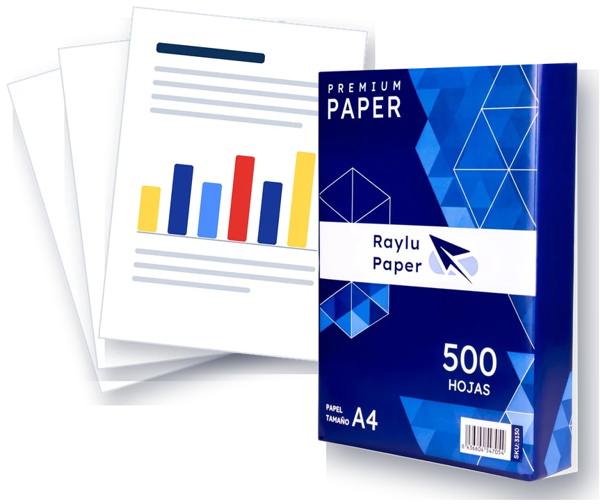 Paquete de 500 hojas de papel Raylu Paper A4 80 g con hojas impresas