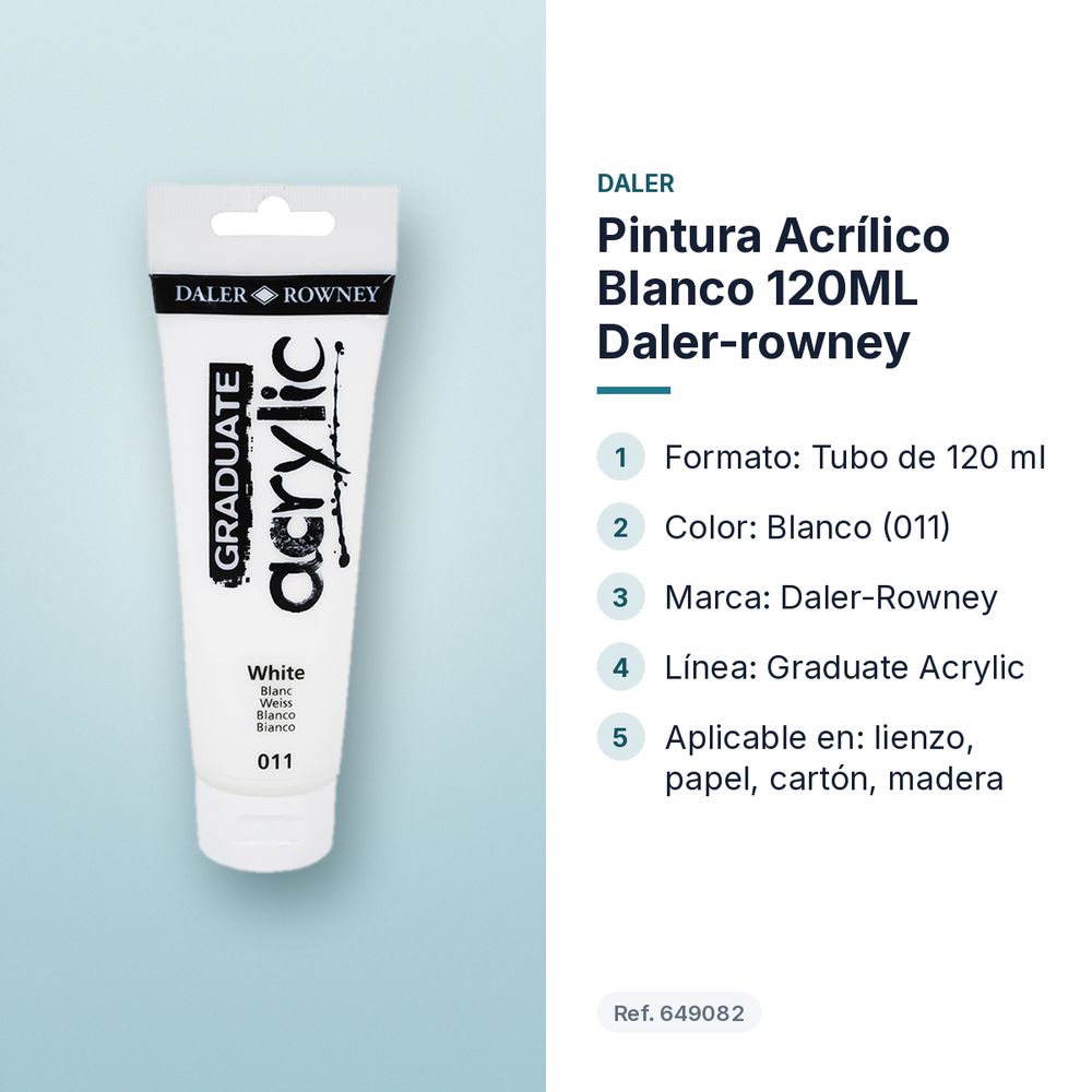 PINTURA ACRÍLICO BLANCO 120ML DALER-ROWNEY  - características principales