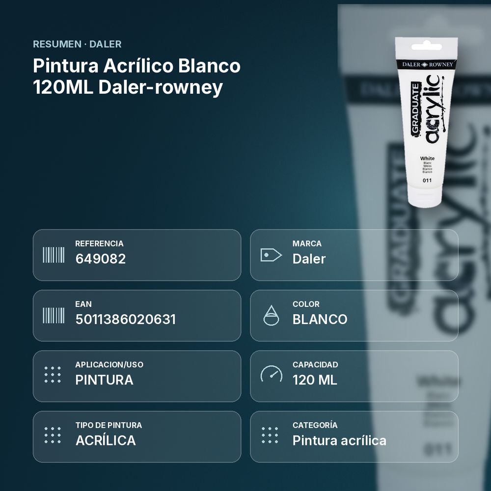 PINTURA ACRÍLICO BLANCO 120ML DALER-ROWNEY  - resumen de atributos