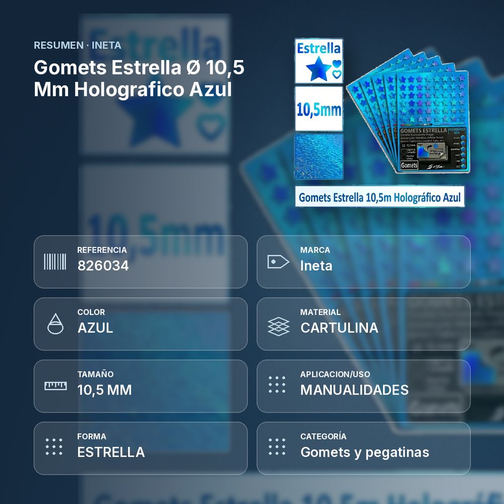 GOMETS ESTRELLA Ø 10,5 MM HOLOGRAFICO AZUL - resumen de atributos