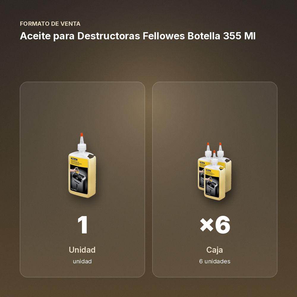 ACEITE PARA DESTRUCTORAS FELLOWES BOTELLA 355 ML - formato de venta: caja de 6