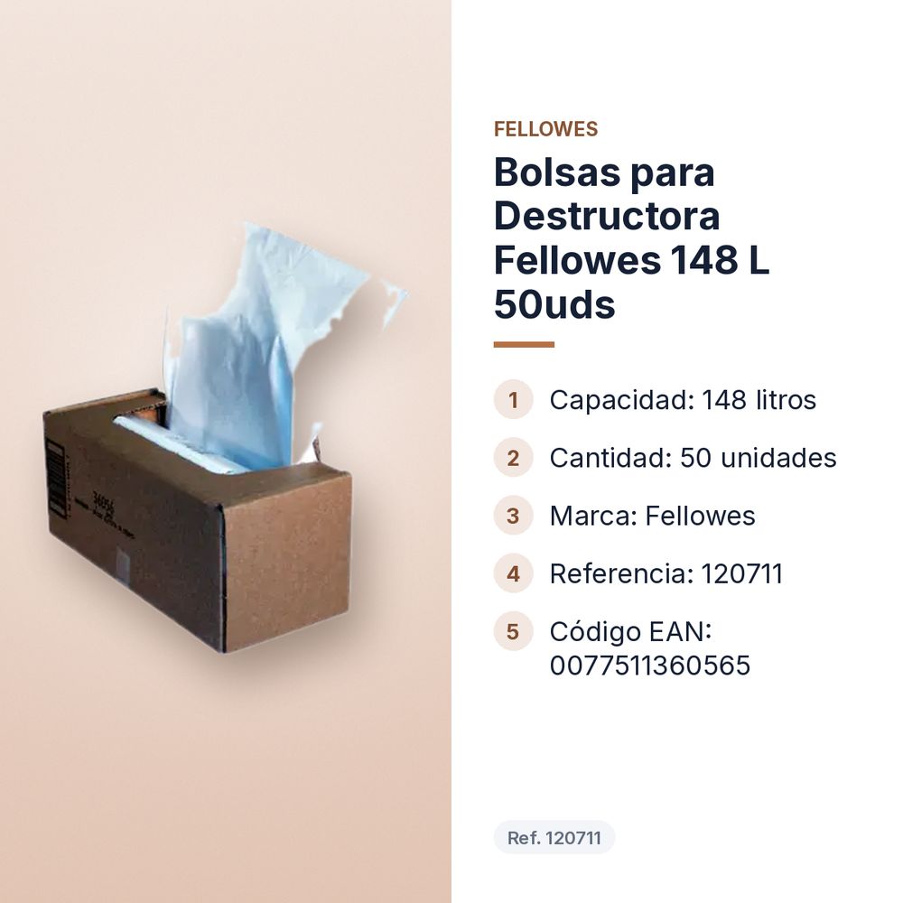 BOLSAS PARA DESTRUCTORA FELLOWES 148 L 50UDS - características principales