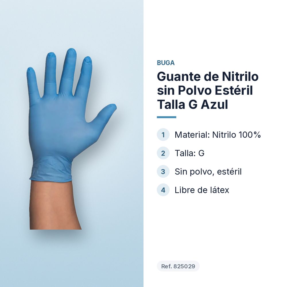 GUANTE DE NITRILO SIN POLVO ESTÉRIL TALLA G AZUL - características principales