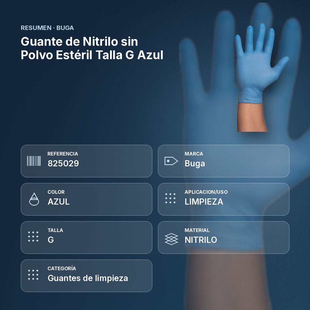 GUANTE DE NITRILO SIN POLVO ESTÉRIL TALLA G AZUL - resumen de atributos