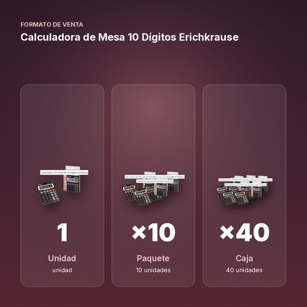 CALCULADORA DE MESA 10 DÍGITOS ERICHKRAUSE  - formato de venta: paquete de 10, caja de 40