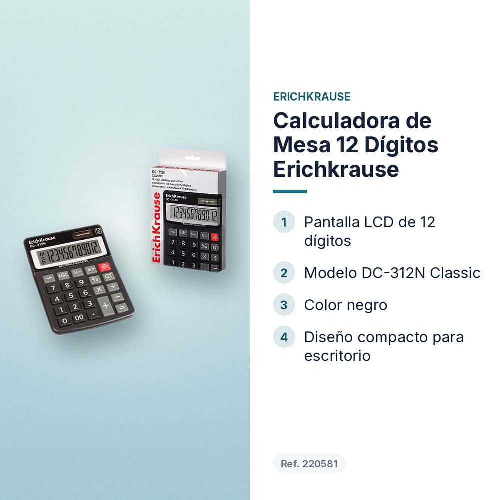 CALCULADORA DE MESA 12 DÍGITOS ERICHKRAUSE - características principales