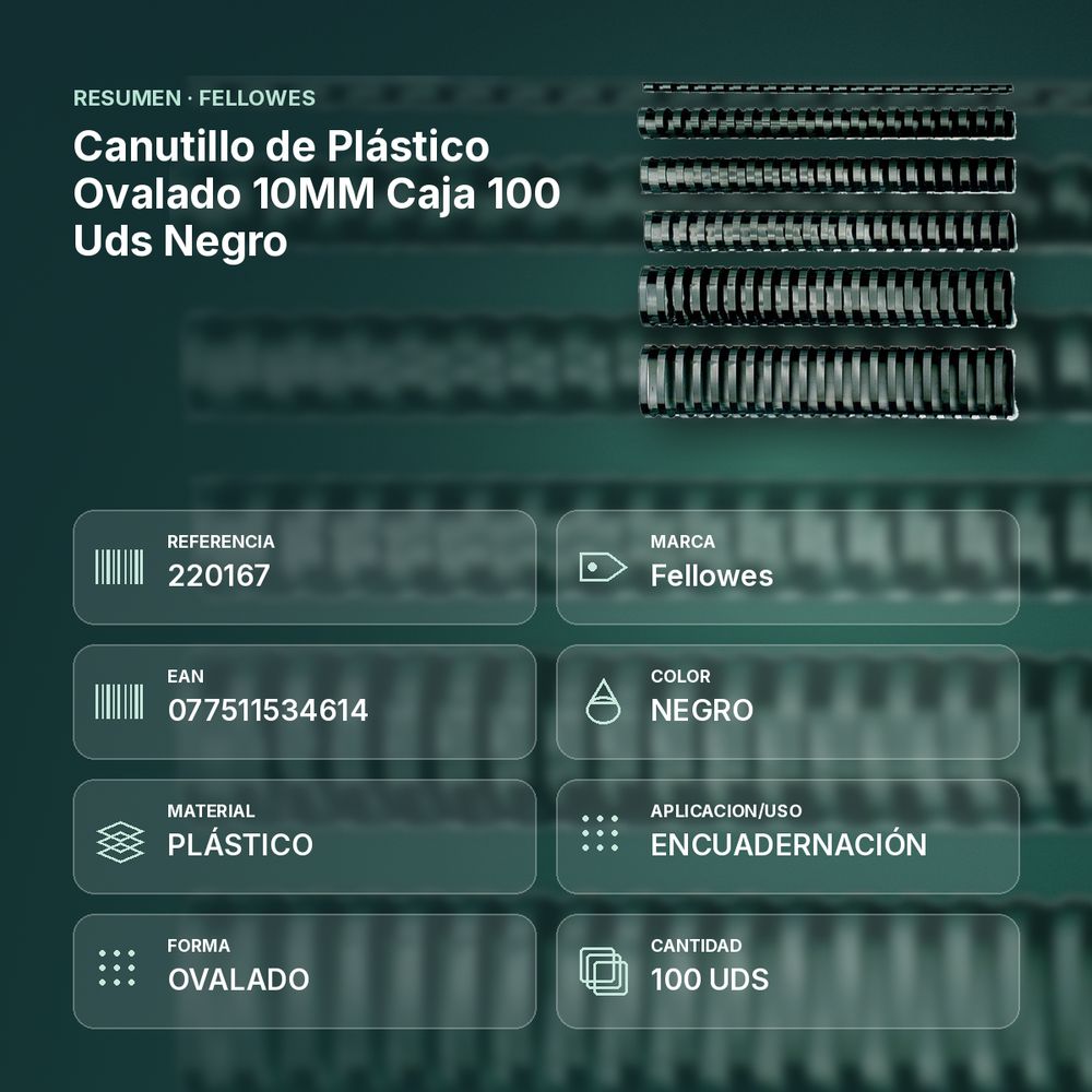 CANUTILLO DE PLÁSTICO OVALADO 10MM CAJA 100 UDS NEGRO - resumen de atributos