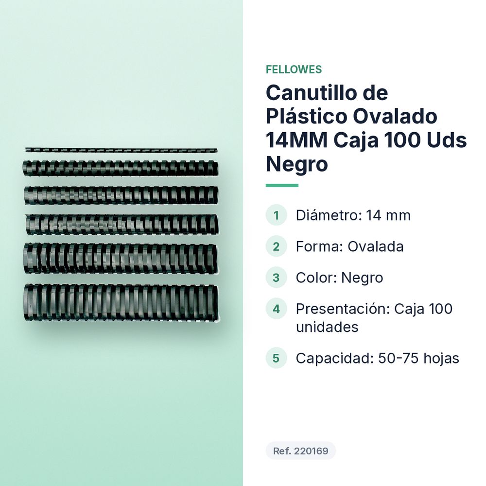 CANUTILLO DE PLÁSTICO OVALADO 14MM CAJA 100 UDS NEGRO - características principales