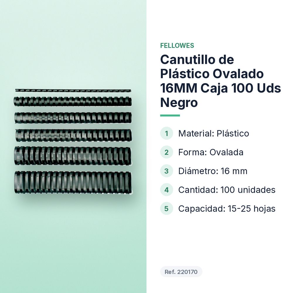 CANUTILLO DE PLÁSTICO OVALADO 16MM CAJA 100 UDS NEGRO - características principales
