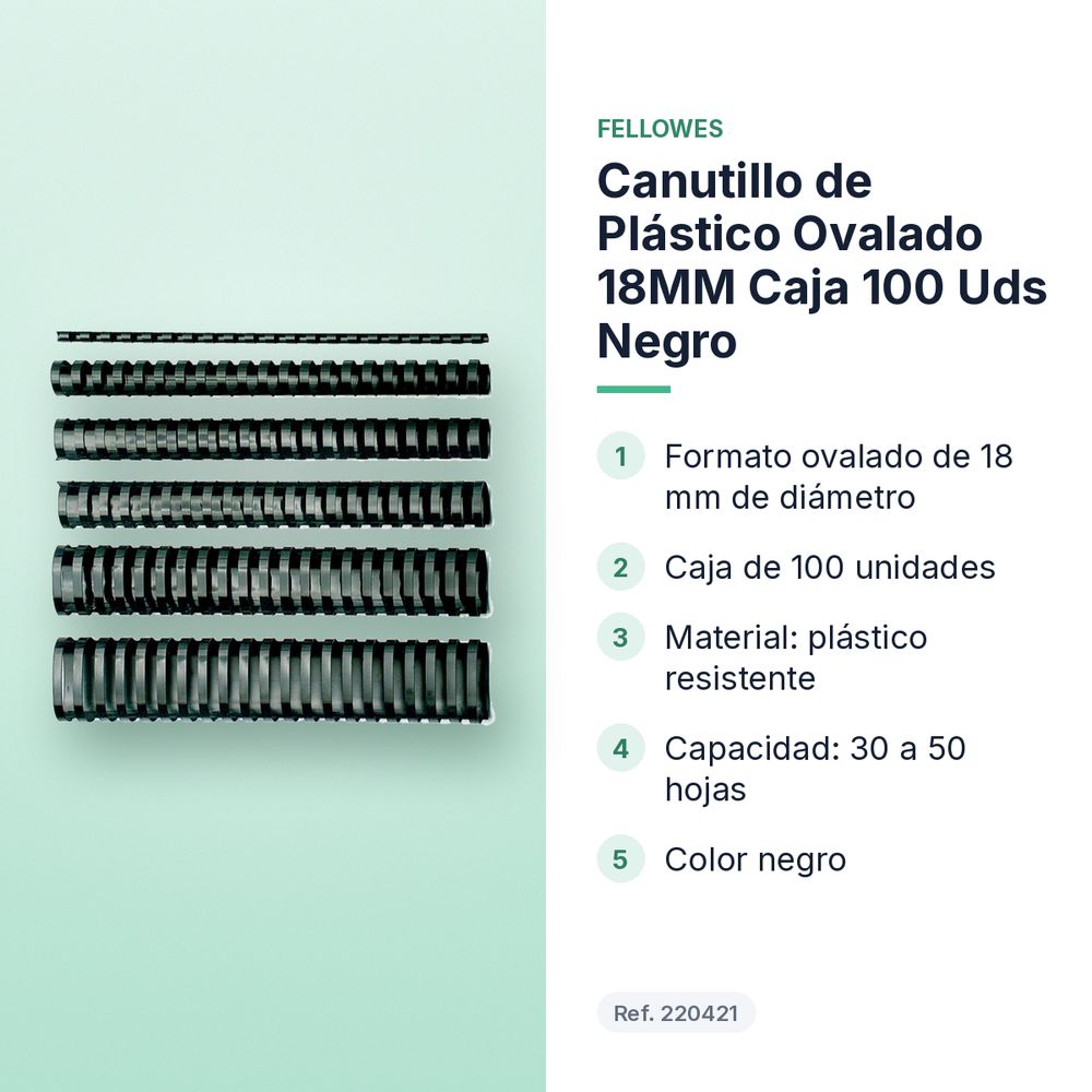 CANUTILLO DE PLÁSTICO OVALADO 18MM CAJA 100 UDS NEGRO - características principales