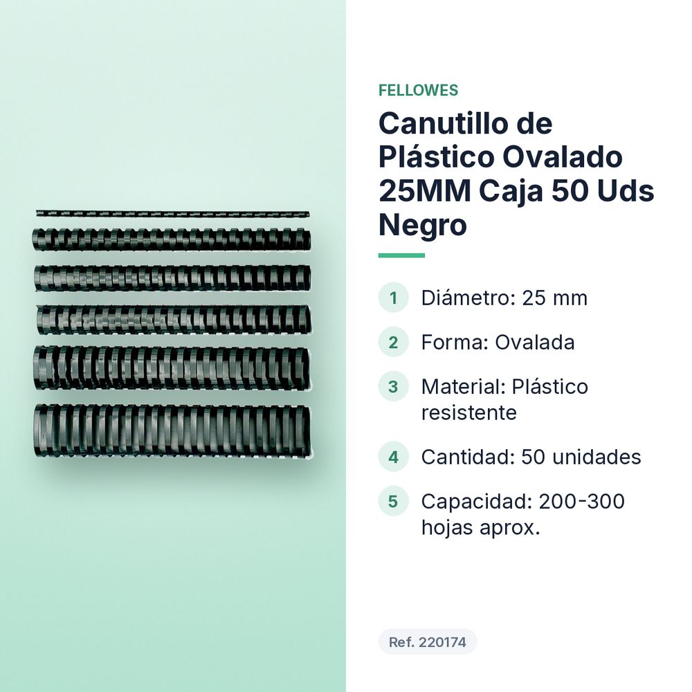 CANUTILLO DE PLÁSTICO OVALADO 25MM CAJA 50 UDS NEGRO - características principales