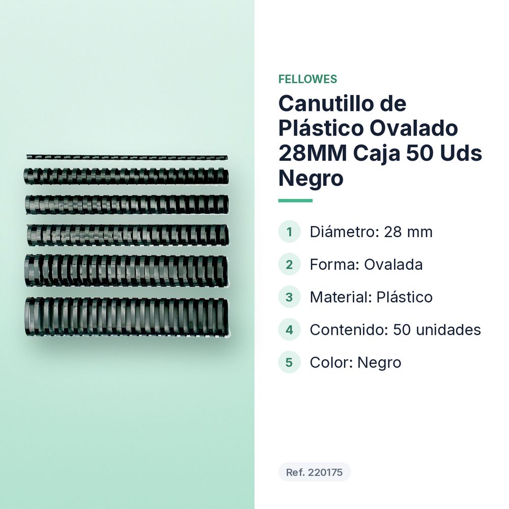 CANUTILLO DE PLÁSTICO OVALADO 28MM CAJA 50 UDS NEGRO - características principales
