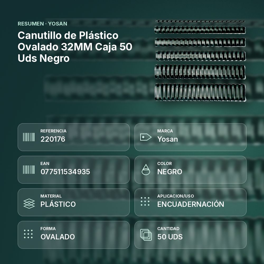 CANUTILLO DE PLÁSTICO OVALADO 32MM CAJA 50 UDS NEGRO - resumen de atributos