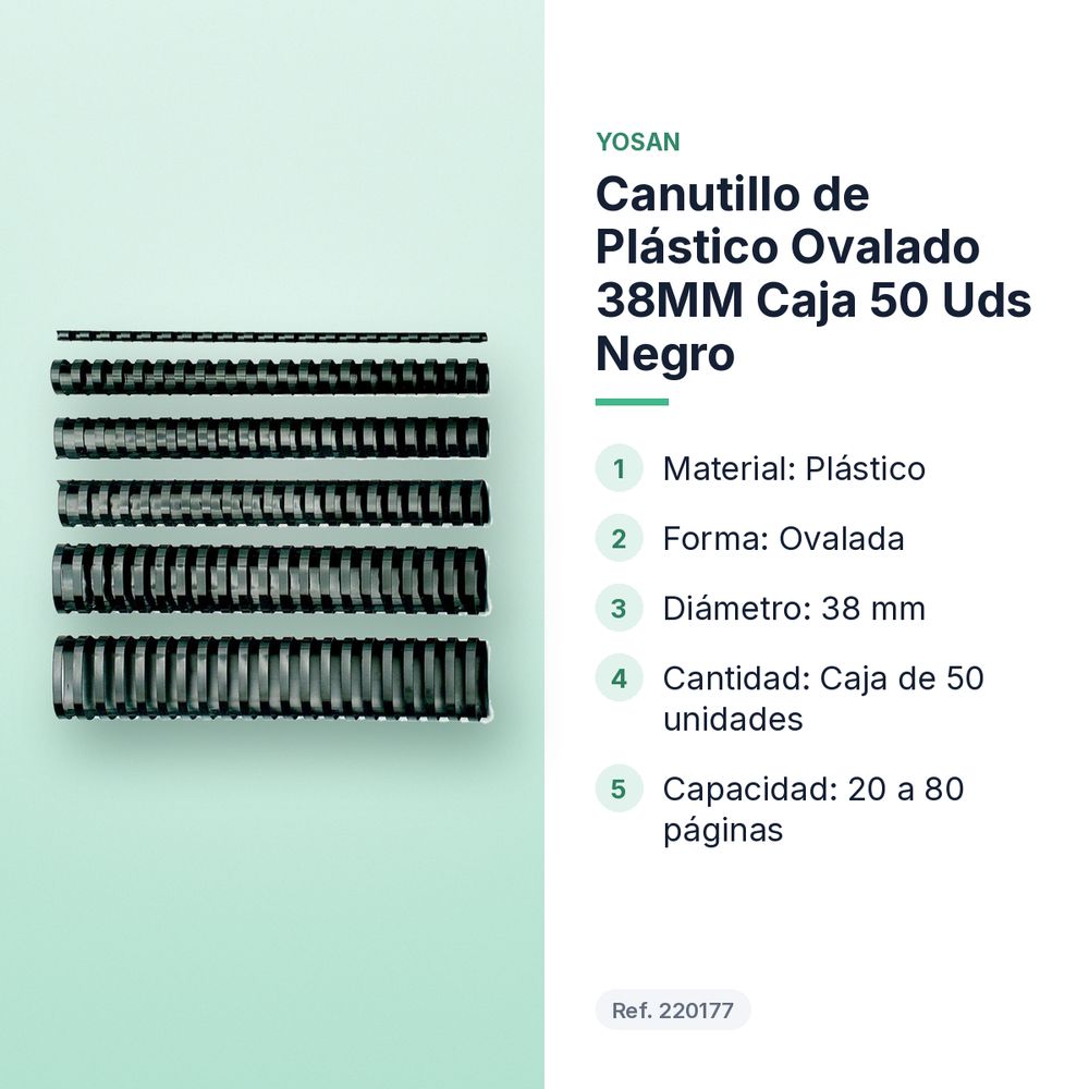 CANUTILLO DE PLÁSTICO OVALADO 38MM CAJA 50 UDS NEGRO - características principales