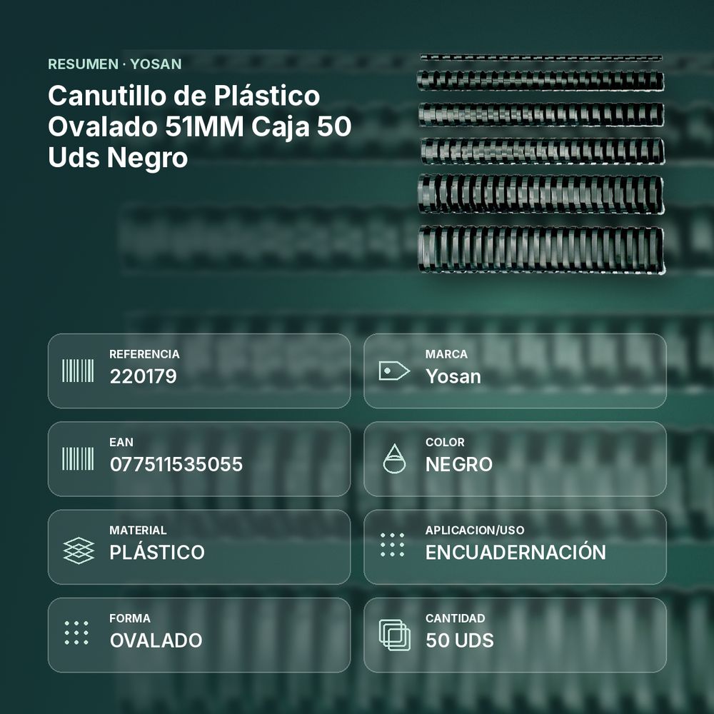 CANUTILLO DE PLÁSTICO OVALADO 51MM CAJA 50 UDS NEGRO - resumen de atributos