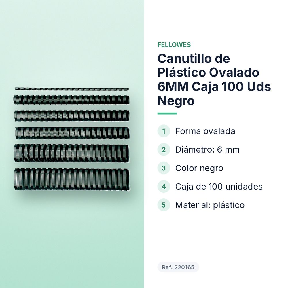 CANUTILLO DE PLÁSTICO OVALADO 6MM CAJA 100 UDS NEGRO - características principales
