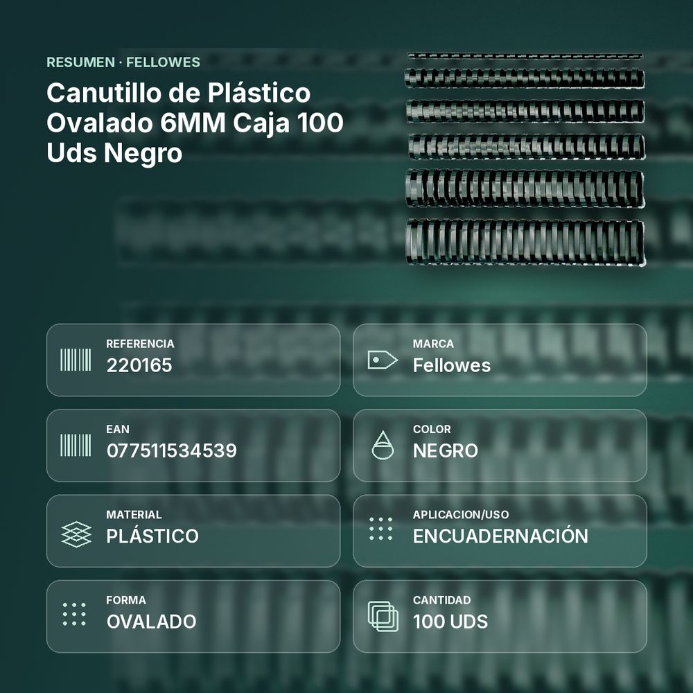 CANUTILLO DE PLÁSTICO OVALADO 6MM CAJA 100 UDS NEGRO - resumen de atributos