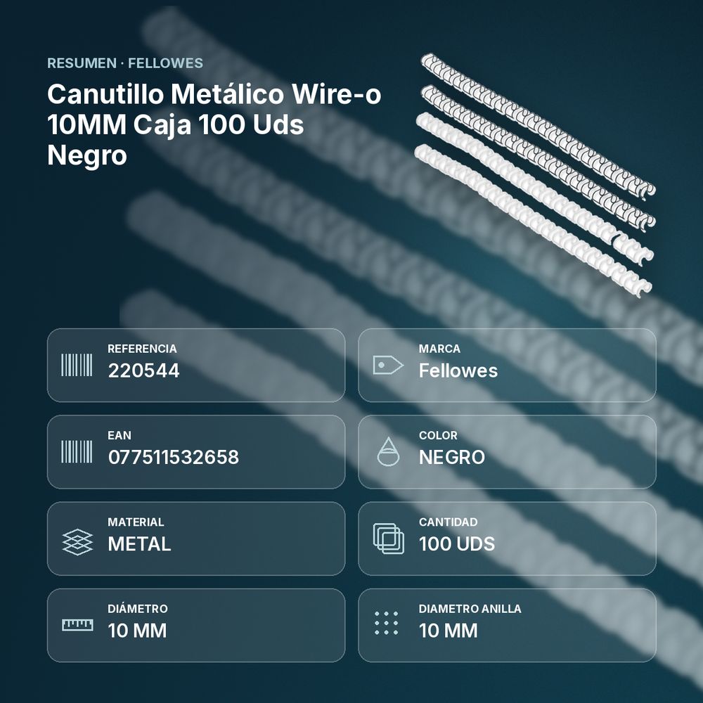 CANUTILLO METÁLICO WIRE-O 10MM CAJA 100 UDS  NEGRO - resumen de atributos