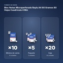BLOC NOTAS MICROPERFORADO RAYLU A4 60 GRAMOS 80 HOJAS CUADRICULA 4 MM - formato de venta: paquete de 5, caja de 20