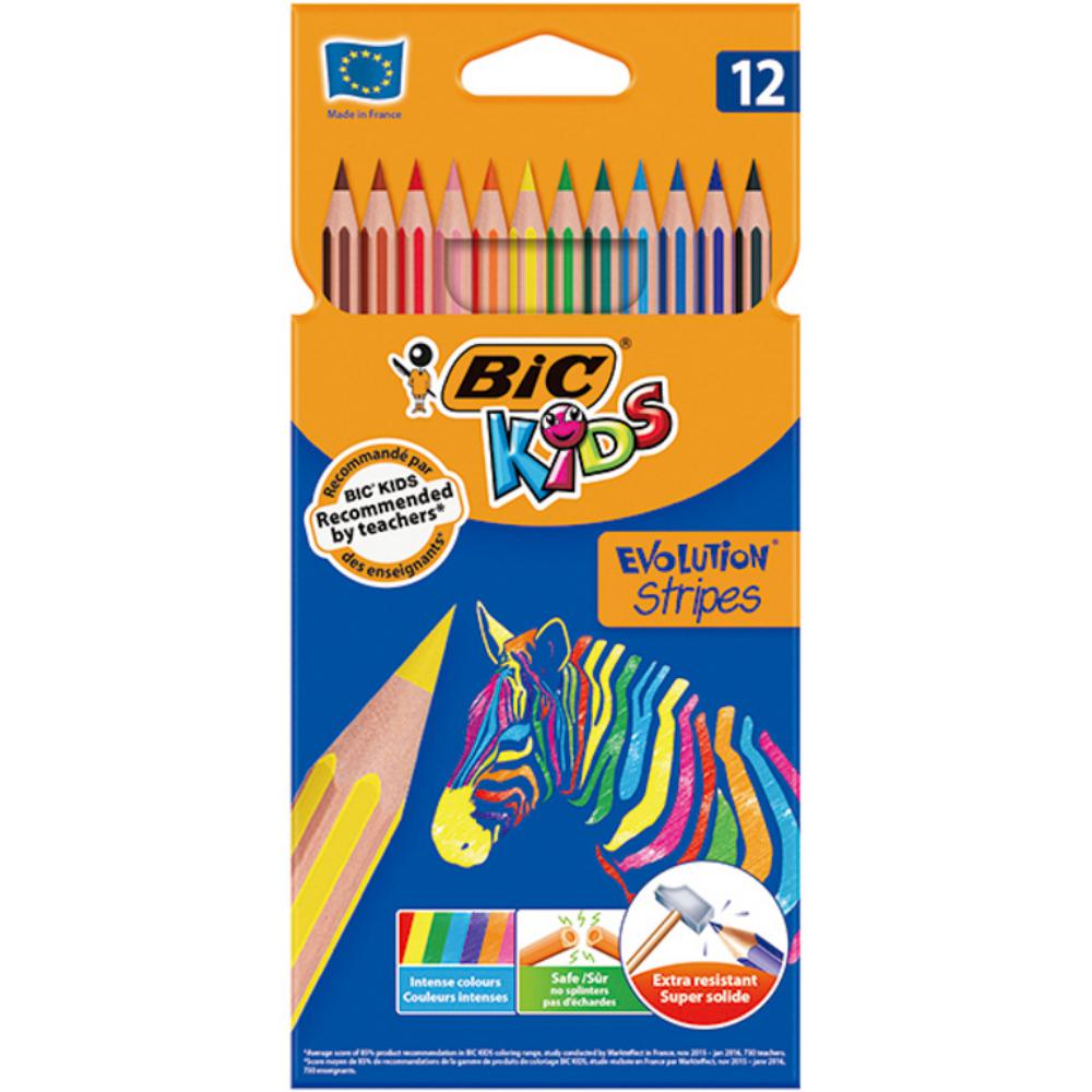 LÁPICES DE COLORES BIC EVOLUTION STRIPES 12 SURTIDOS