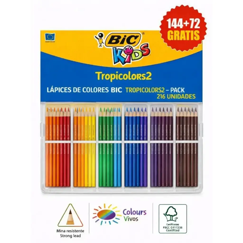 LÁPICES DE COLORES BIC TROPICOLORS PACK 216 UNIDADES