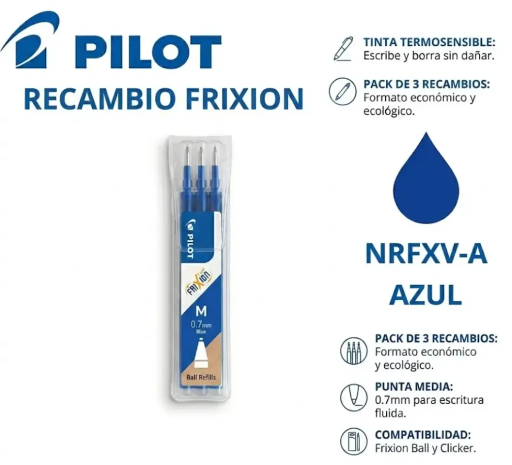 RECAMBIO PILOT FRIXION BALL AZUL BLISTER 3 UNIDADES