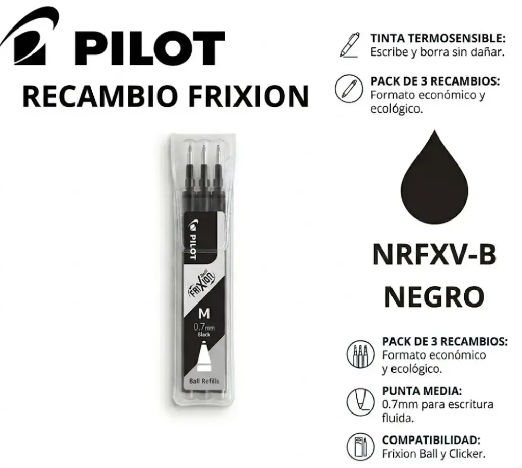 RECAMBIO PILOT FRIXION BALL NEGRO BLISTER 3 UNIDADES