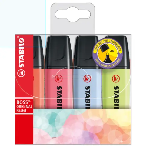 ROTULADOR STABILO BOSS FLUORESCENTE 70 PASTEL ESTUCHE DE 4 UNIDADES