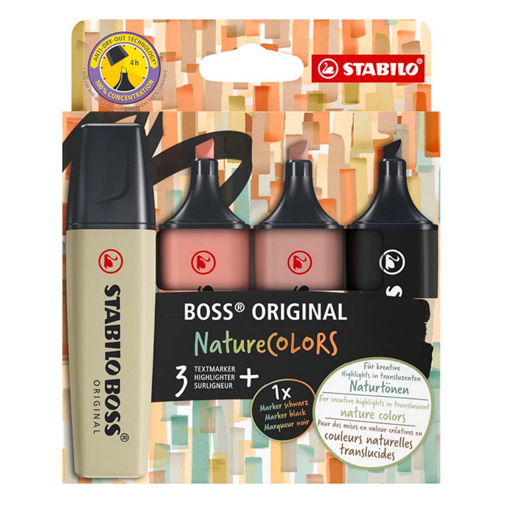 ROTULADOR STABILO BOSS PASTEL FLUORESCENTE NATURE COLORS ESTUCHE DE 4 COLORES SURTIDOS