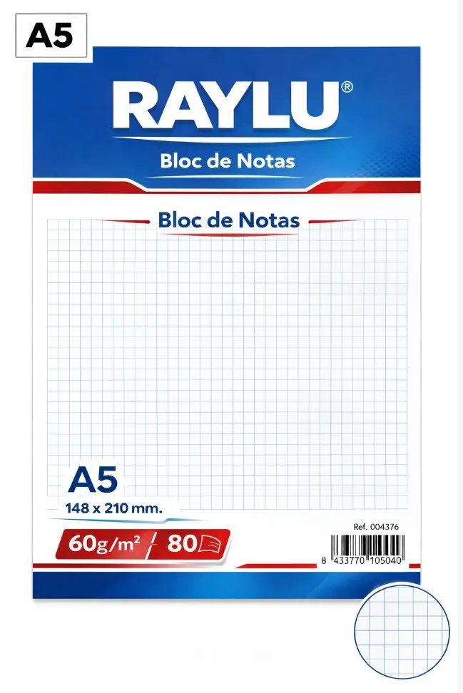 BLOC NOTAS MICROPERFORADO A5 60 GRAMOS 80 HOJAS CUADRO 4MM