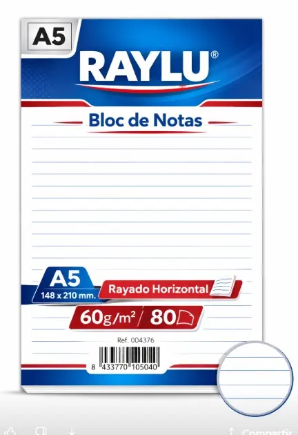 BLOC NOTAS MICROPERFORADO A5 60 GRAMOS 80 HOJAS HORIZONTAL