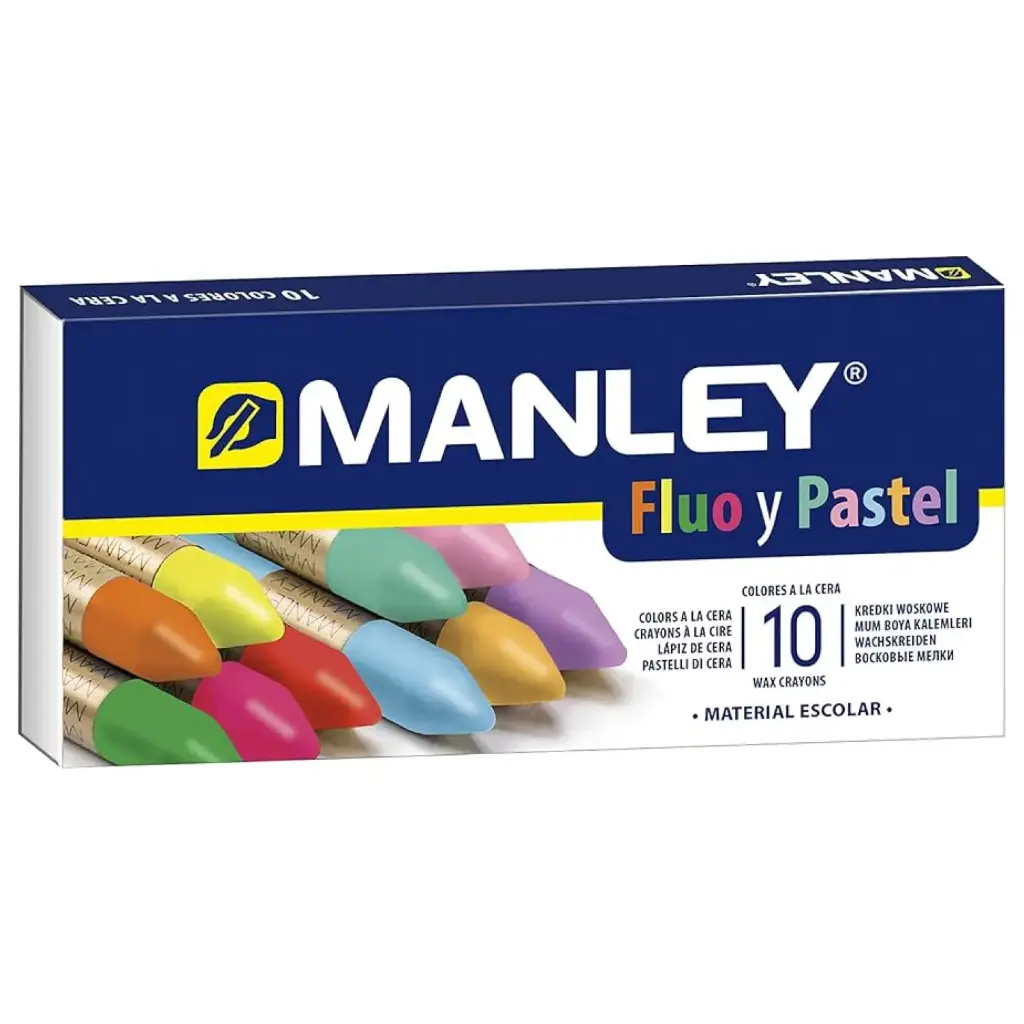CERAS MANLEY ESTUCHE 10 COLORES FLUOR Y PASTEL