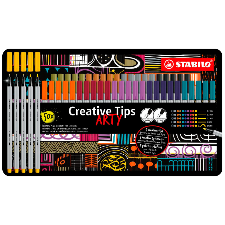 ROTULADOR STABILO CREATIVE TIPS ESTUCHE METÁLICO 50 ROTULADORES MULTICOLOR