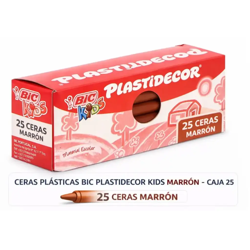 CERAS PLÁSTICAS BIC PLASTIDECOR KIDS MARRON CAJA 25