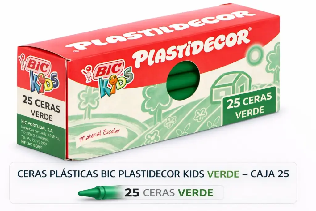 CERAS PLÁSTICAS BIC PLASTIDECOR KIDS VERDE CAJA 25