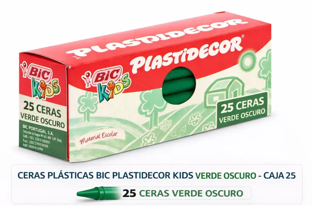 CERAS PLÁSTICAS BIC PLASTIDECOR KIDS VERDE OSCURO CAJA 25
