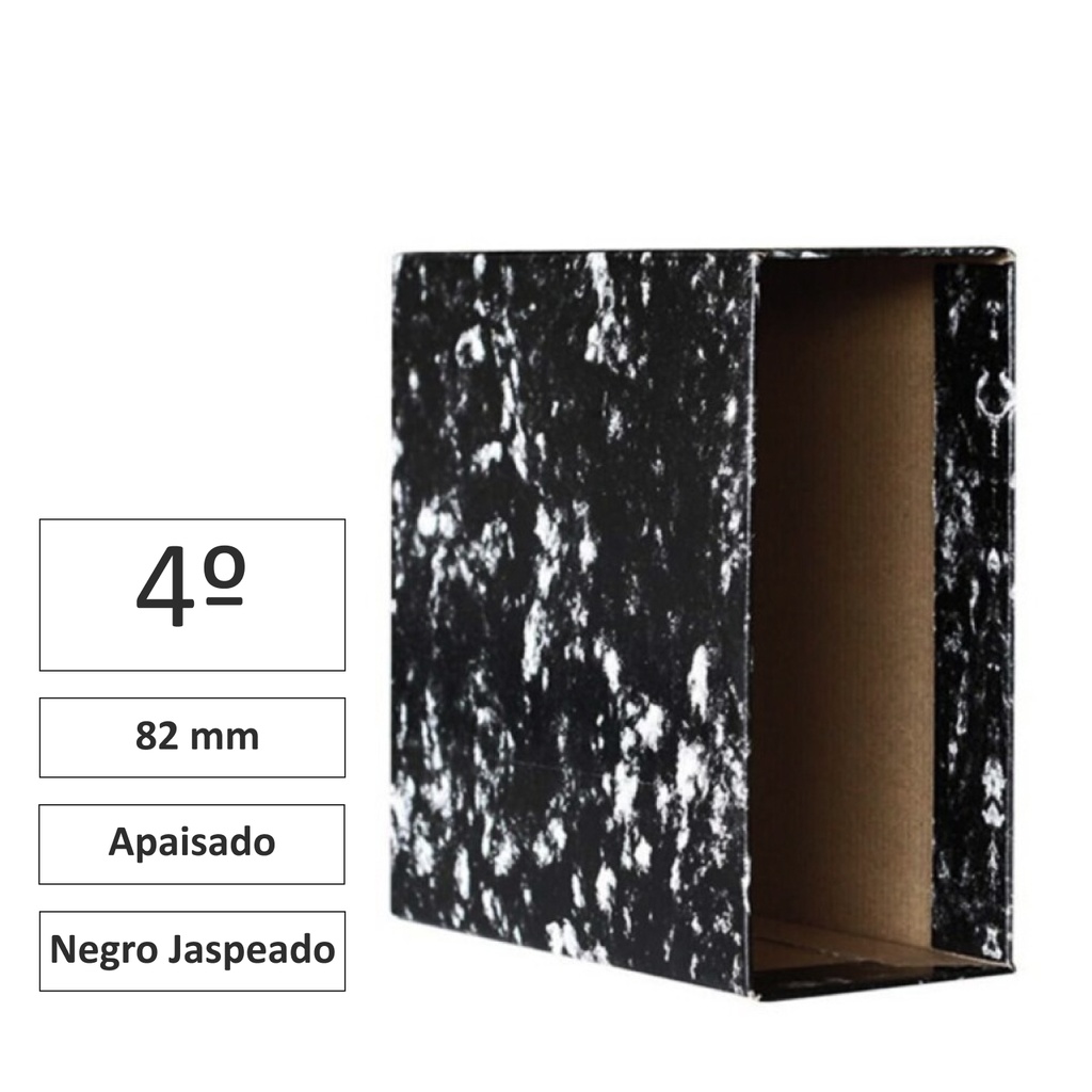 CAJA ARCHIVADOR AZ 4º APAISADO NEGRO JASPEADO ·RAYLU PAPER · LOMO 82 MM