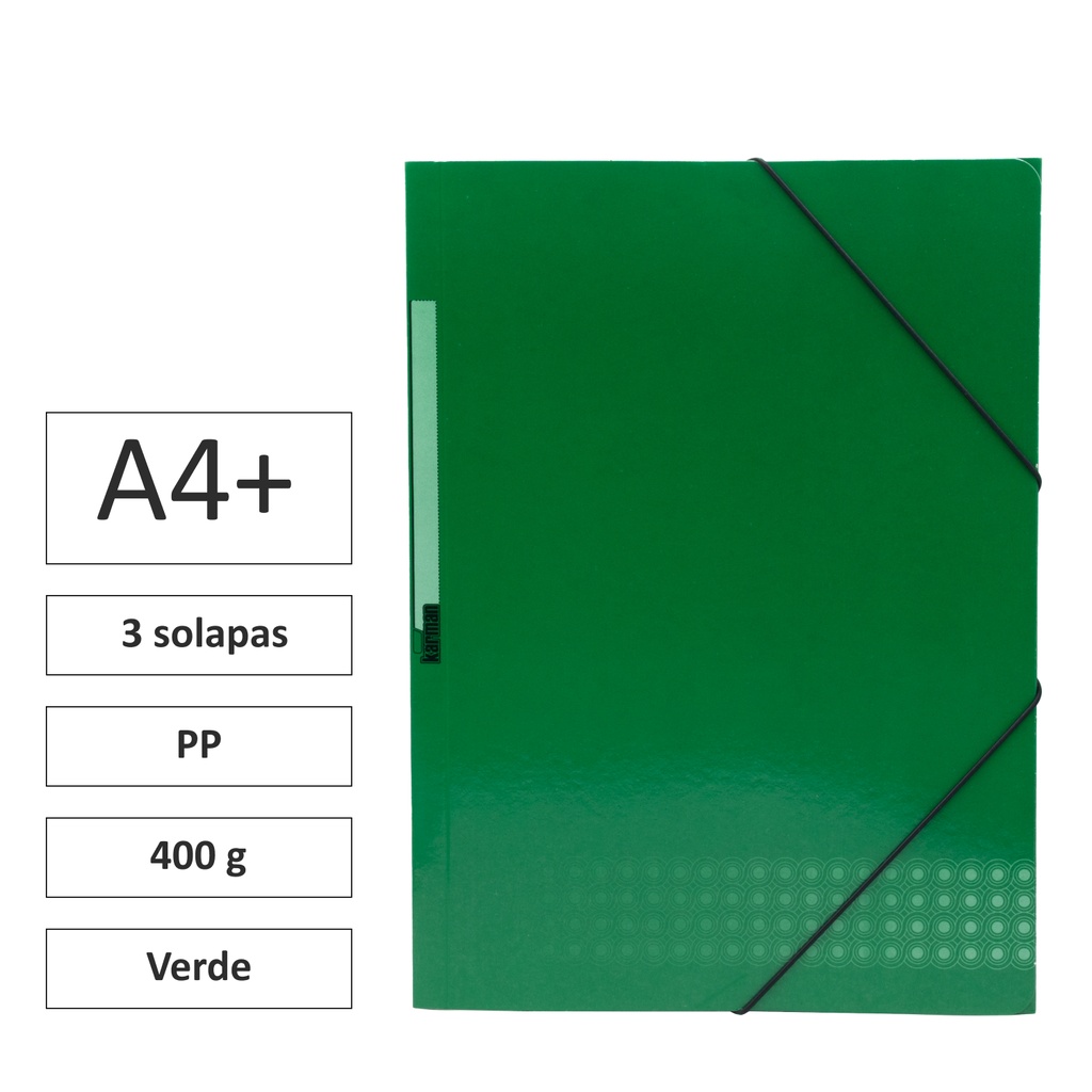 CARPETA A4+ CON GOMAS Y 3 SOLAPAS CARTÓN 400 G VERDE 