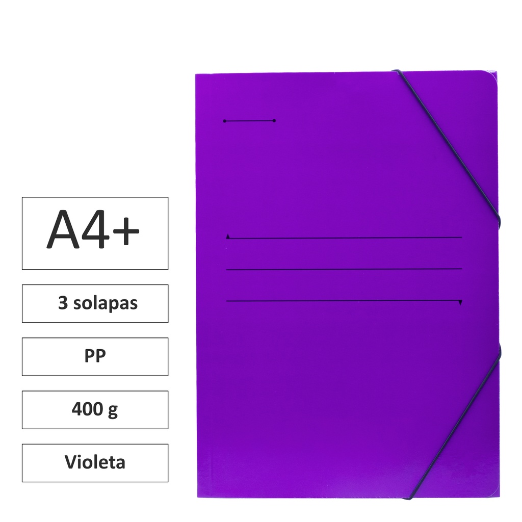 CARPETA A4+ CON GOMAS Y 3 SOLAPAS CARTÓN 400 G VIOLETA