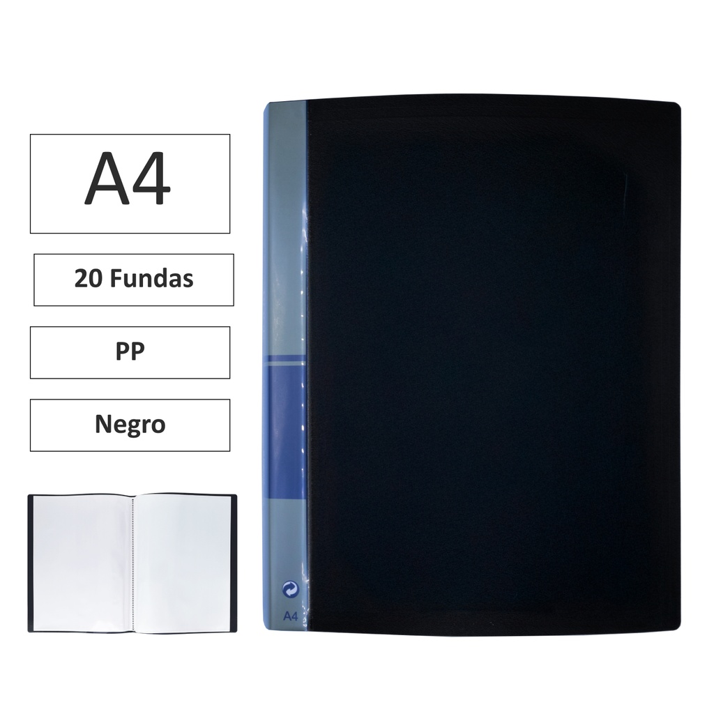 CARPETA DE FUNDAS BISMARK A4 20 FUNDAS PP NEGRO