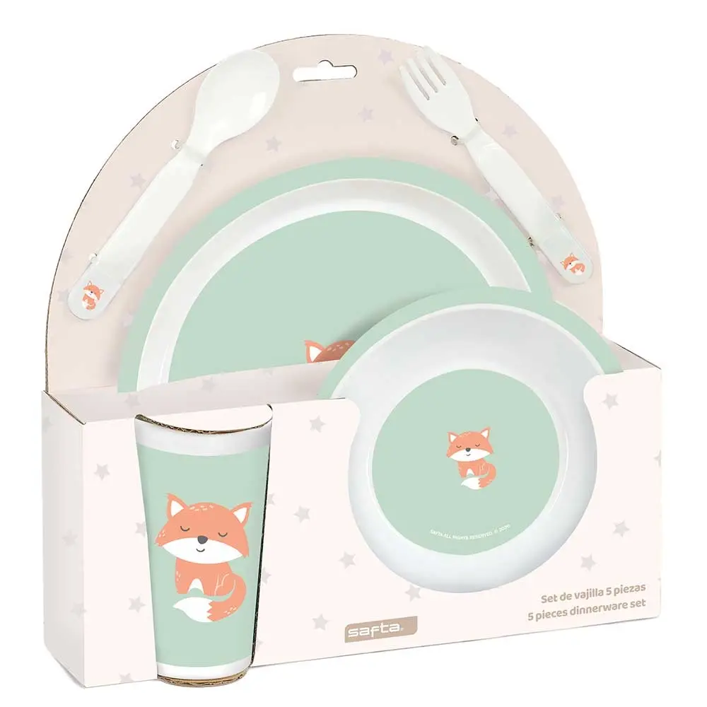 SET DE PLATOS, CUBIERTOS Y VASO SAFTA PREESCOLAR "ZORRITO"