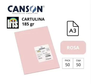 CARTULINA CANSON IRIS A3 ROSA 180G 