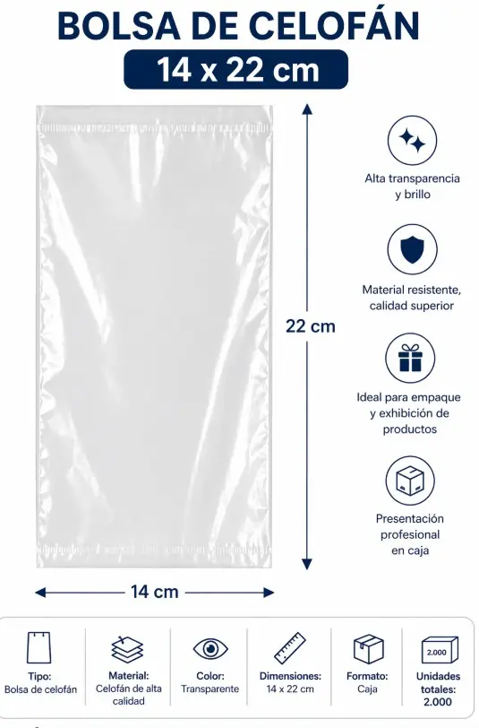 BOLSA CELOFAN 14X22 35 MICRAS