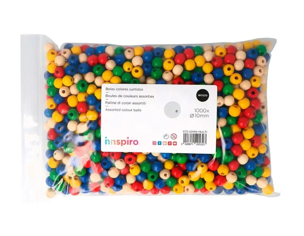 CUENTA MADERA BOLA MIX 10MM 1000UUDS
