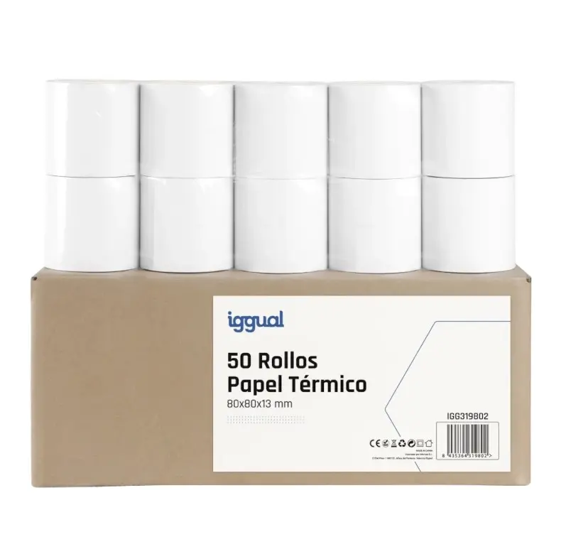 PAPEL TÉRMICO SIN BPA 80X80MM CAJA 50 ROLLOS IGGUAL