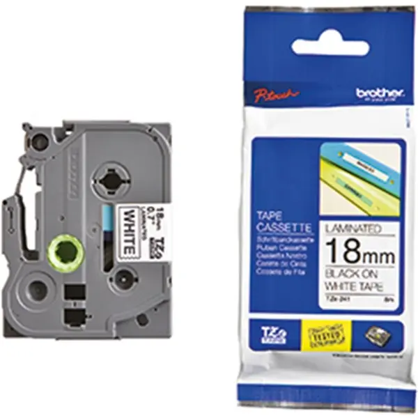 CINTA BROTHER BLANCO/NEGRO 18MM TZE241