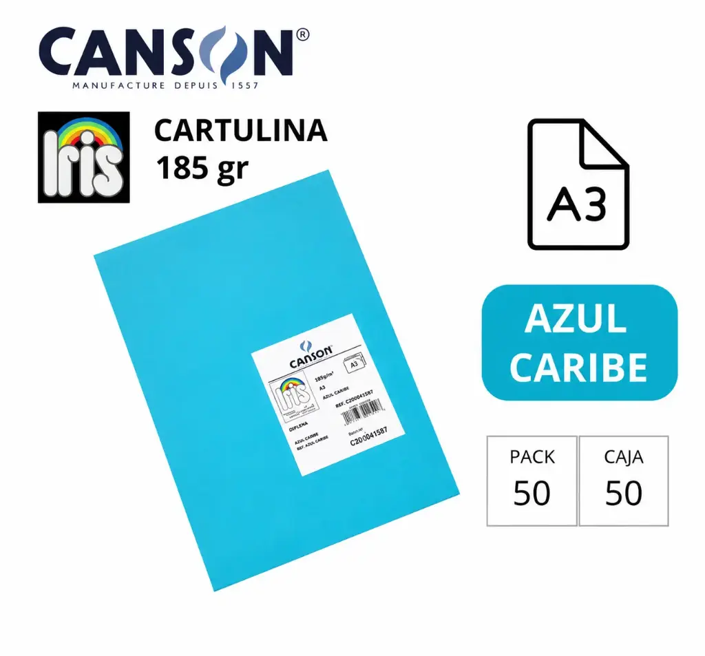 CARTULINA CANSON IRIS A3 AZUL CARIBE
