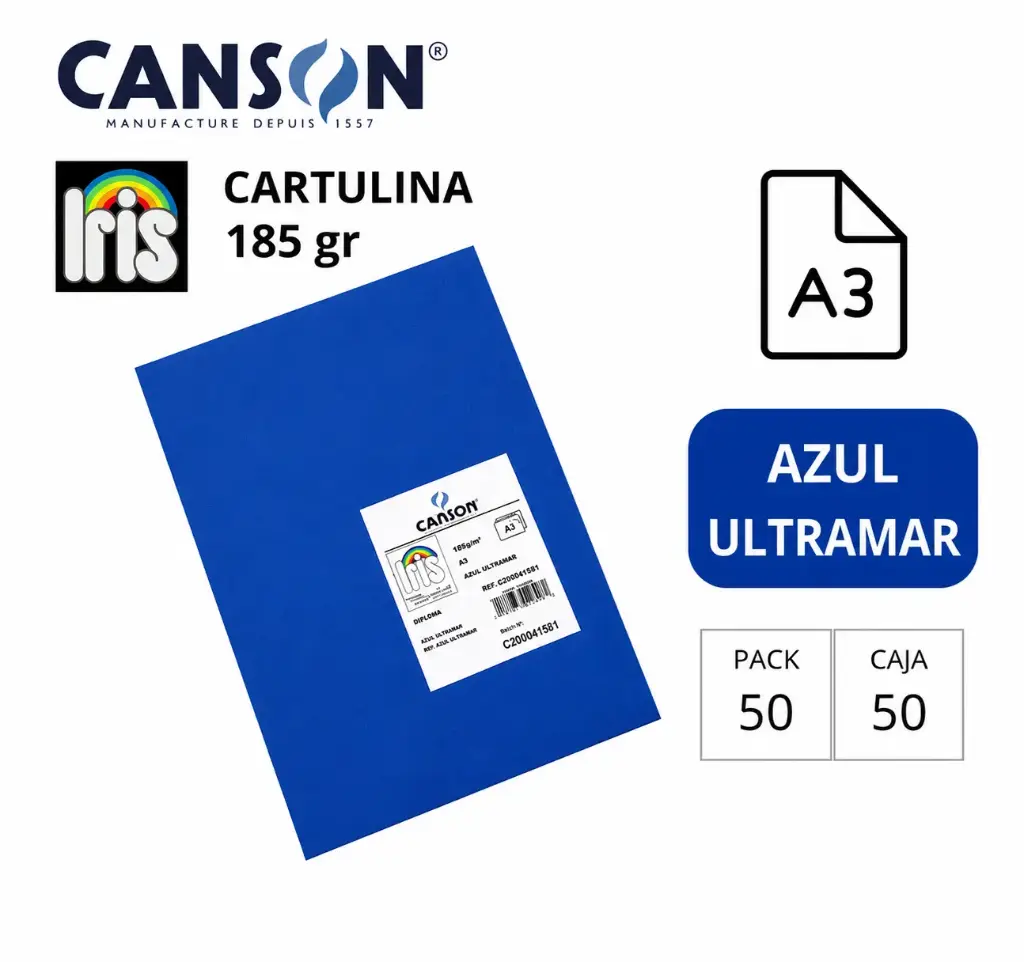 CARTULINA CANSON IRIS A3 AZUL ULTRAMAR 