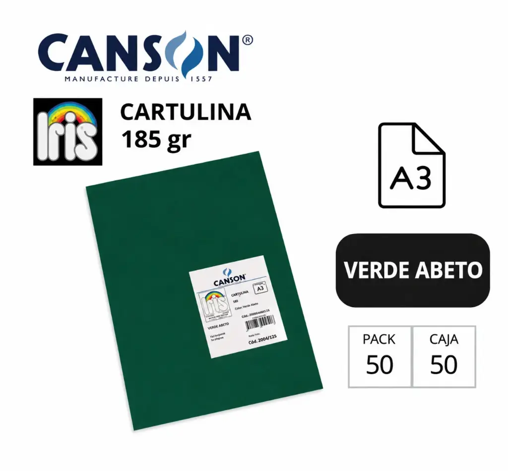 CARTULINA CANSON IRIS A3 VERDE ABETO